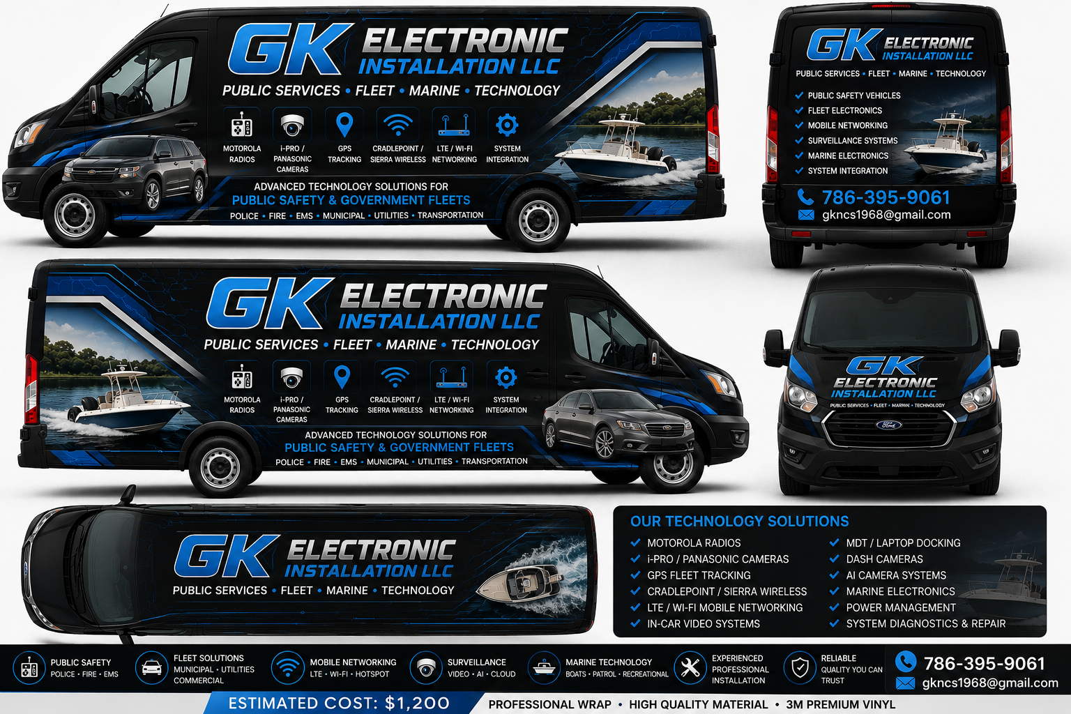 GK Electronic Installation LLC company service van wrap design