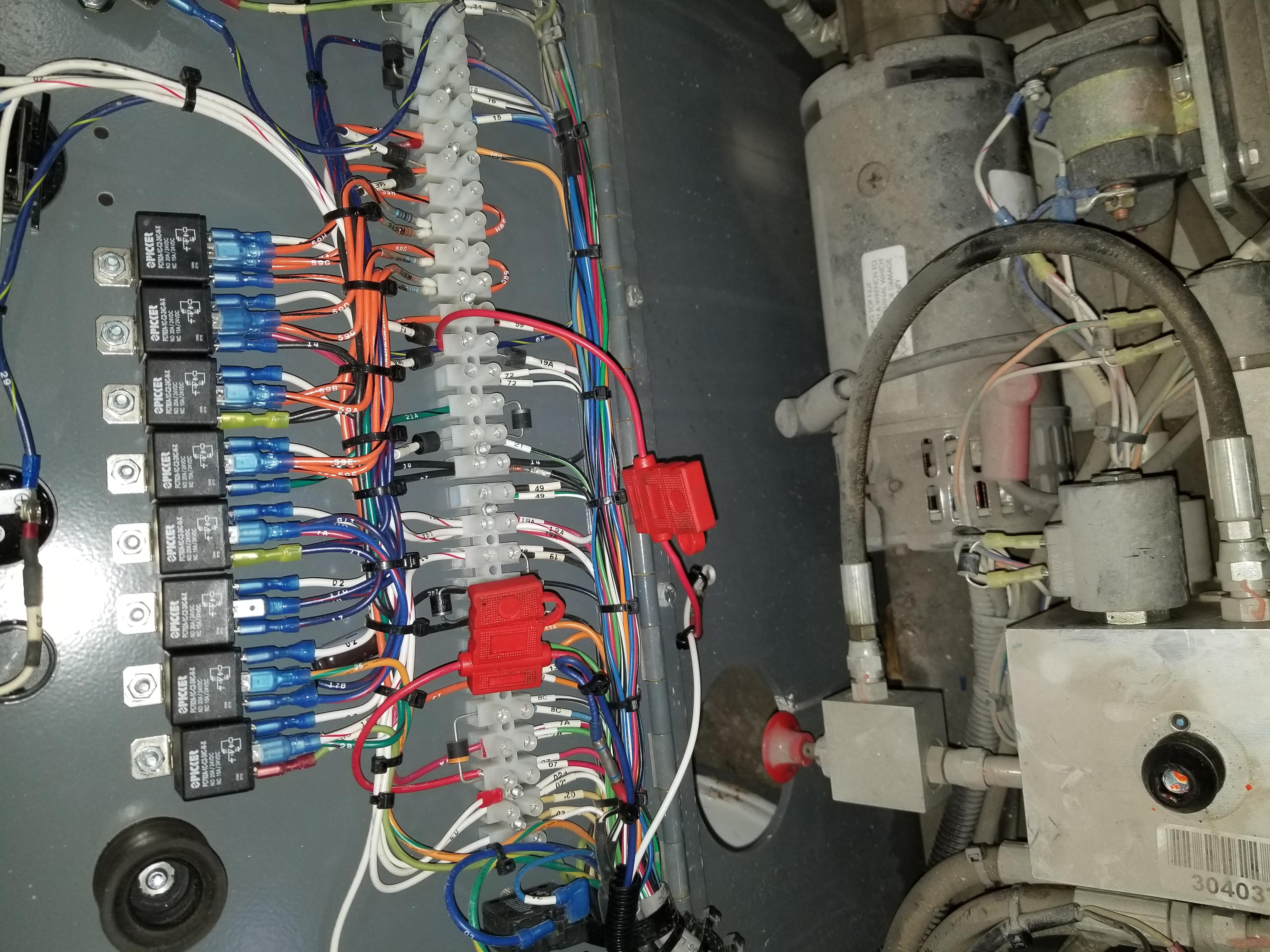 Relay panel and organized labeled wiring