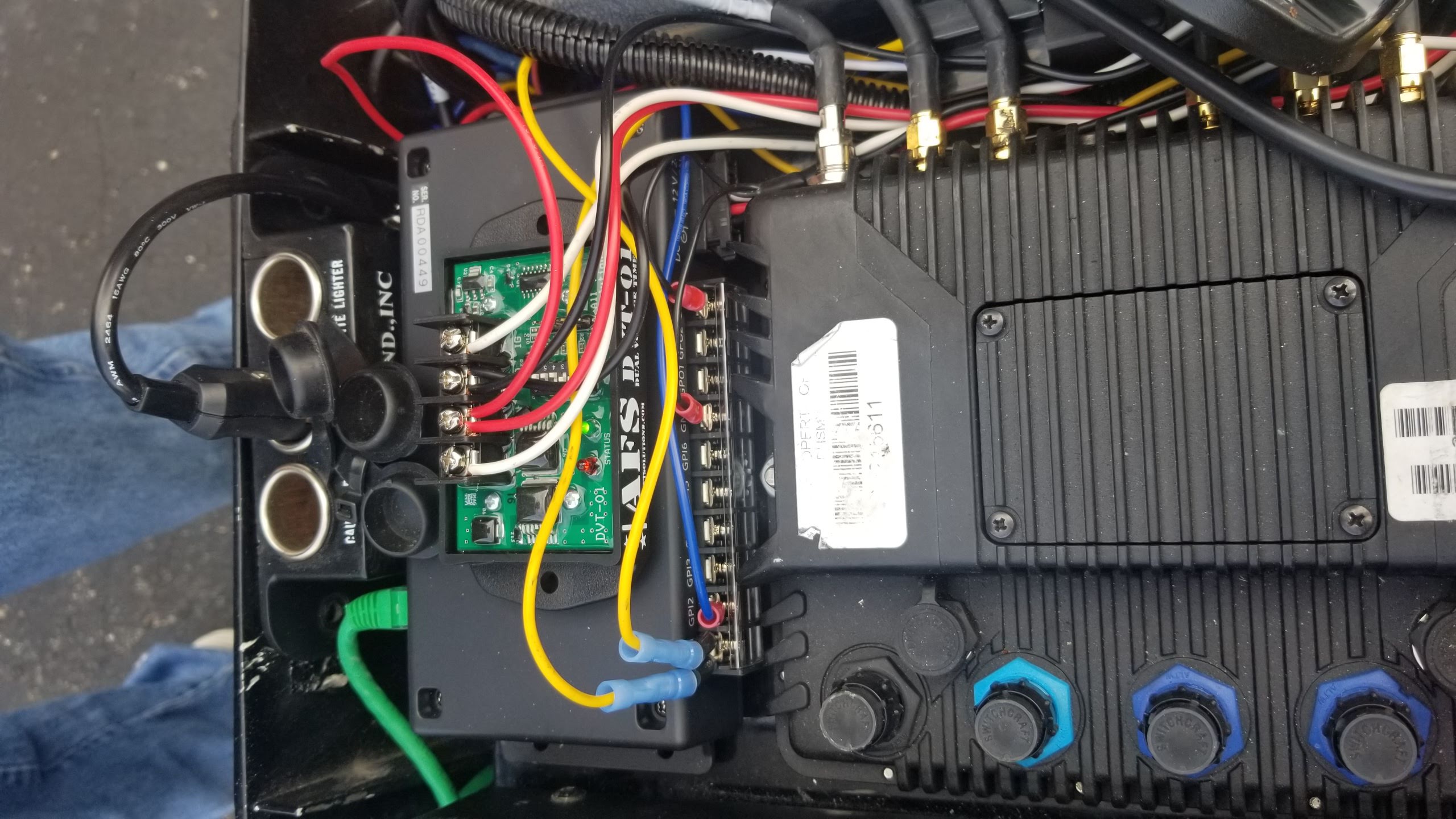 Installed motorcycle lighting and equipment detail