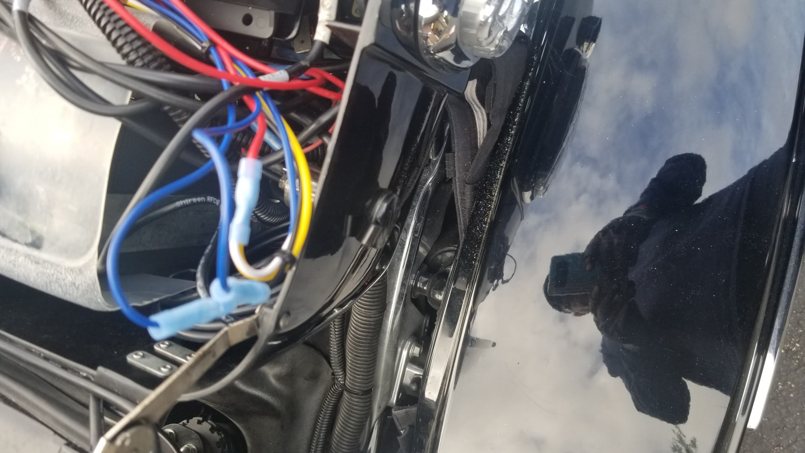Motorcycle equipment wiring and power connection detail
