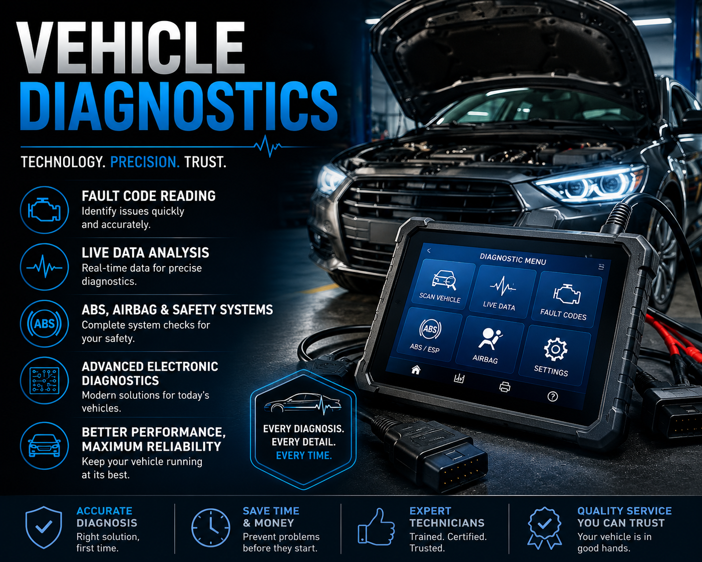 Vehicle diagnostics service graphic for GK Electronic Installation LLC