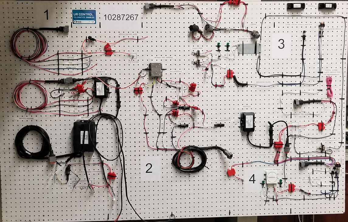 Police fleet wiring board and harness layout without surrounding room details